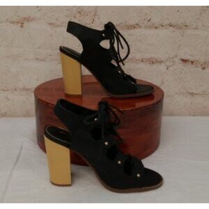 Charlotte Russe Black Cutout Lace-Up Block Heel Sandals Size 8